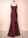 Sheath/Column Scoop Neck Silk-like Satin Floor-length Ruffles Bridesmaid Dresses #Milly01014391