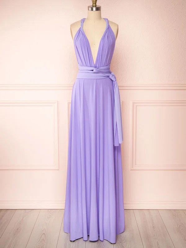 A-line V-neck Jersey Floor-length Bridesmaid Dresses #Milly01014392