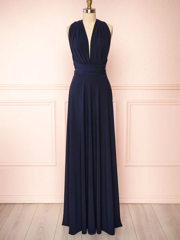 A-line V-neck Jersey Floor-length Bridesmaid Dresses With Sashes / Ribbons #Milly01014393