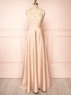A-line V-neck Silk-like Satin Floor-length Split Front Bridesmaid Dresses #Milly01014394