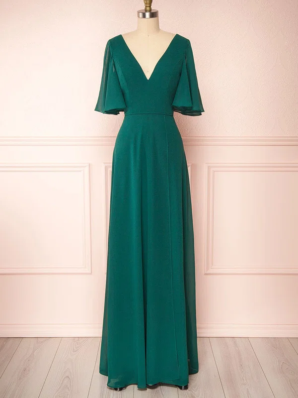 A-line V-neck Chiffon Floor-length Bridesmaid Dresses With Split Front #Milly01014395