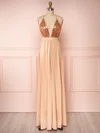 A-line V-neck Sequined Silk-like Satin Floor-length Bridesmaid Dresses #Milly01014401