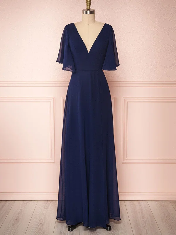 A-line V-neck Chiffon Floor-length Bridesmaid Dresses With Split Front #Milly01014403