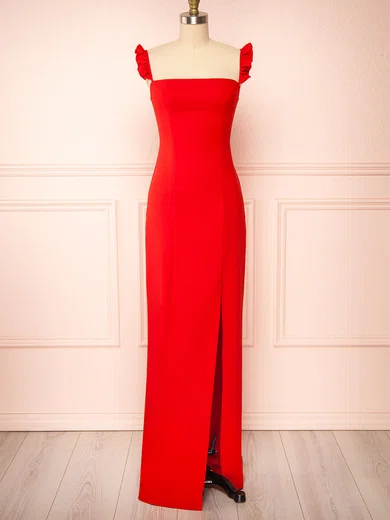 Sheath/Column Square Neckline Stretch Crepe Floor-length Bridesmaid Dresses With Split Front #Milly01014406