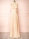 A-line V-neck Silk-like Satin Floor-length Bridesmaid Dresses With Ruffles #Milly01014408