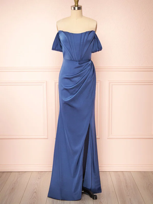 Sheath/Column Off-the-shoulder Silk-like Satin Floor-length Bridesmaid Dresses With Split Front #Milly01014409
