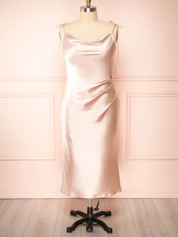 Sheath/Column Cowl Neck Silk-like Satin Tea-length Bridesmaid Dresses #Milly01014410