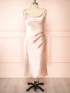 Sheath/Column Cowl Neck Silk-like Satin Tea-length Bridesmaid Dresses #Milly01014410