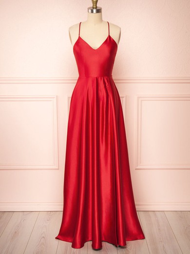 A-line V-neck Satin Floor-length Bridesmaid Dresses #Milly01014411