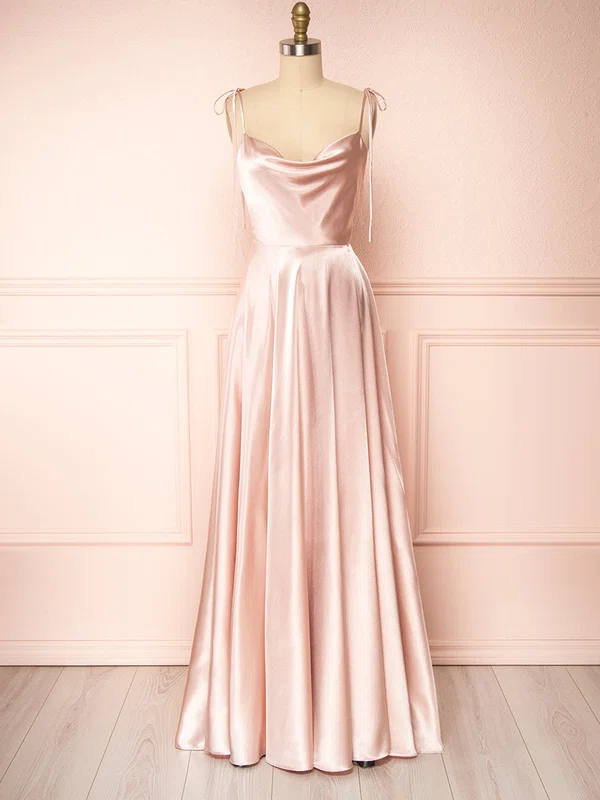 A-line Cowl Neck Silk-like Satin Sweep Train Split Front Bridesmaid Dresses #Milly01014415