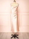 Sheath/Column Cowl Neck Silk-like Satin Tea-length Bridesmaid Dresses With Split Front #Milly01014417