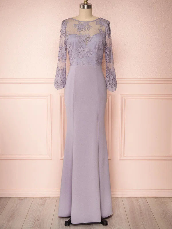 Sheath/Column Scoop Neck Tulle Stretch Crepe Floor-length Bridesmaid Dresses With Appliques Lace #Milly01014419