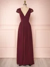 A-line V-neck Lace Chiffon Floor-length Bridesmaid Dresses With Bow #Milly01014423