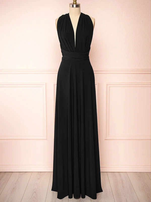 A-line V-neck Jersey Floor-length Bridesmaid Dresses #Milly01014425