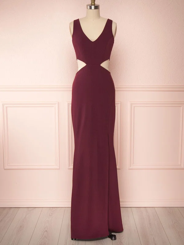 Trumpet/Mermaid V-neck Stretch Crepe Floor-length Bridesmaid Dresses With Split Front #Milly01014427
