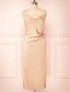 Sheath/Column Cowl Neck Silk-like Satin Tea-length Split Front Bridesmaid Dresses #Milly01014429