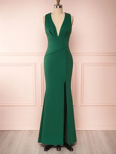Sheath/Column V-neck Stretch Crepe Floor-length Split Front Bridesmaid Dresses #Milly01014430