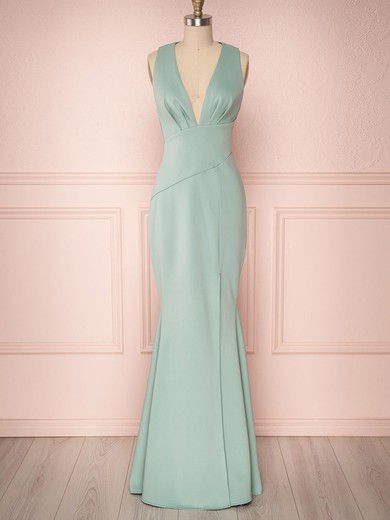 Sheath/Column V-neck Stretch Crepe Floor-length Split Front Bridesmaid Dresses #Milly01014434