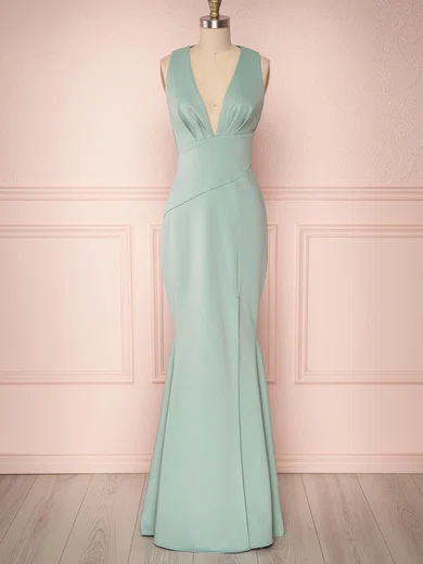 Sheath/Column V-neck Stretch Crepe Floor-length Split Front Bridesmaid Dresses #Milly01014434