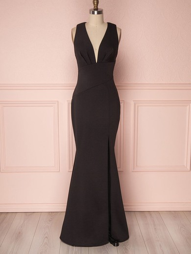 Sheath/Column V-neck Stretch Crepe Floor-length Bridesmaid Dresses With Split Front #Milly01014436