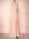 Sheath/Column Scoop Neck Lace Floor-length Bridesmaid Dresses With Sashes / Ribbons #Milly01014438