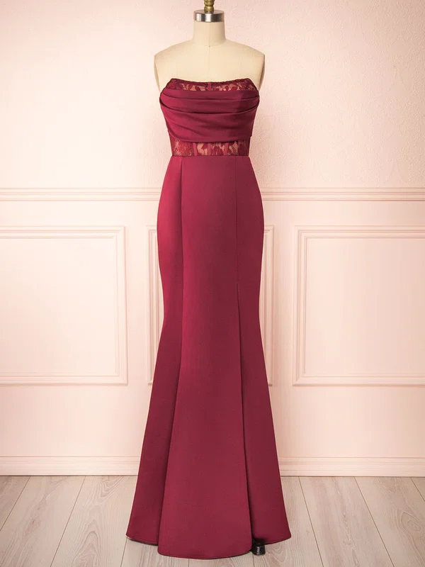 Sheath/Column Strapless Lace Stretch Crepe Floor-length Bridesmaid Dresses With Split Front #Milly01014440