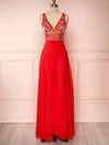 A-line V-neck Chiffon Tulle Floor-length Bridesmaid Dresses With Appliques Lace #Milly01014442