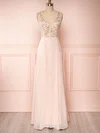 A-line V-neck Chiffon Tulle Floor-length Bridesmaid Dresses With Appliques Lace #Milly01014444