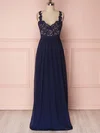 A-line V-neck Lace Chiffon Floor-length Bridesmaid Dresses #Milly01014446