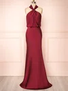 Sheath/Column V-neck Silk-like Satin Floor-length Bridesmaid Dresses #Milly01014450