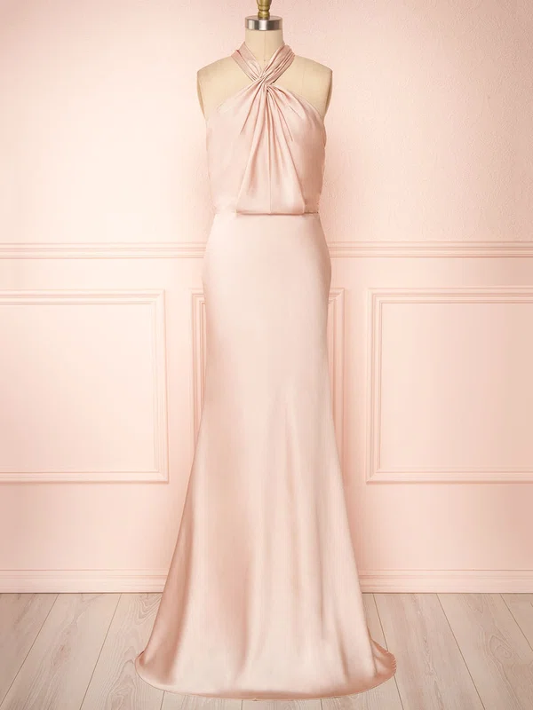 Sheath/Column V-neck Silk-like Satin Floor-length Bridesmaid Dresses #Milly01014456