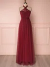A-line Halter Tulle Floor-length Sashes / Ribbons Bridesmaid Dresses #Milly01014464