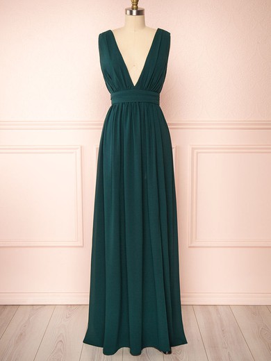 A-line V-neck Chiffon Floor-length Bridesmaid Dresses With Sashes / Ribbons #Milly01014487
