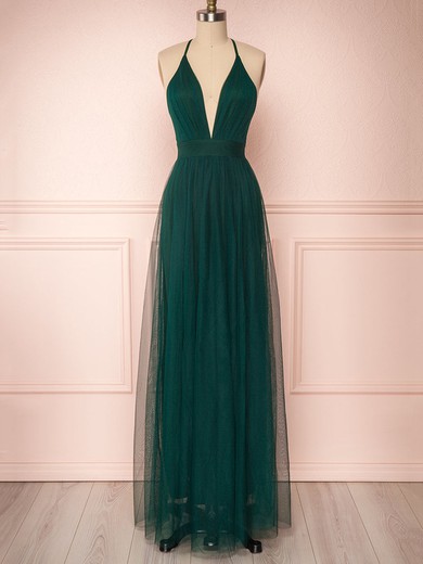 A-line V-neck Tulle Floor-length Sashes / Ribbons Bridesmaid Dresses #Milly01014491