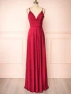 A-line V-neck Silk-like Satin Floor-length Ruffles Bridesmaid Dresses #Milly01014493