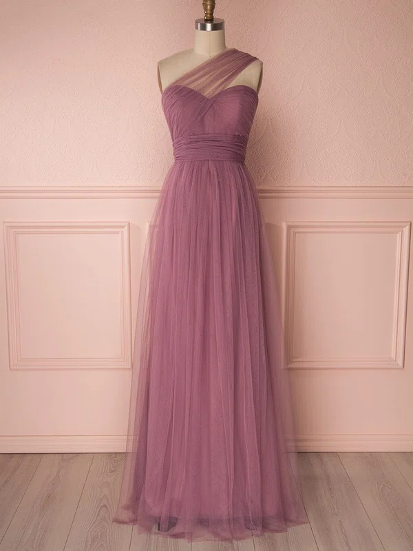 A-line One Shoulder Tulle Floor-length Bridesmaid Dresses With Sashes / Ribbons #Milly01014499