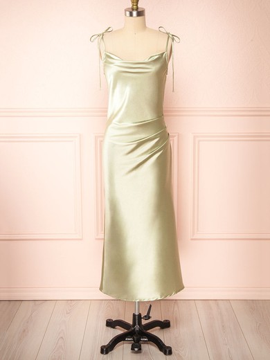 Sheath/Column Cowl Neck Silk-like Satin Tea-length Split Front Bridesmaid Dresses #Milly01014503