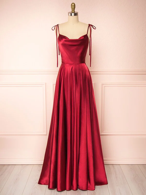 A-line Cowl Neck Silk-like Satin Sweep Train Split Front Bridesmaid Dresses #Milly01014504