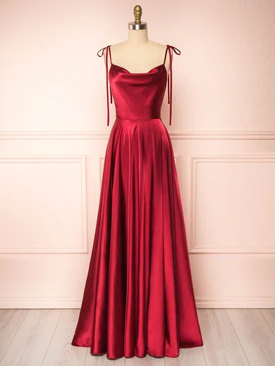 A-line Cowl Neck Silk-like Satin Sweep Train Split Front Bridesmaid Dresses #Milly01014504