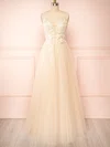 A-line V-neck Tulle Glitter Floor-length Bridesmaid Dresses With Flower(s) #Milly01014514