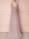 A-line V-neck Chiffon Floor-length Bridesmaid Dresses With Appliques Lace #Milly01014518