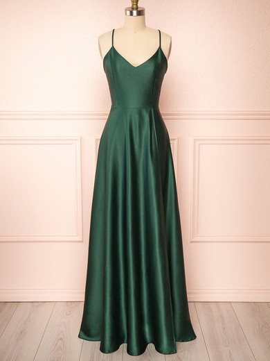 A-line V-neck Silk-like Satin Floor-length Bridesmaid Dresses #Milly01014519
