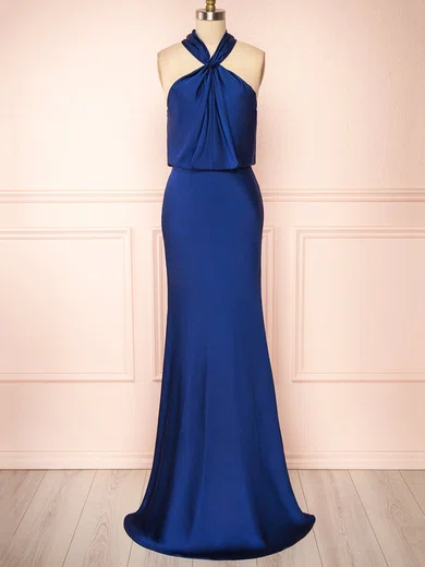 Sheath/Column V-neck Silk-like Satin Sweep Train Bridesmaid Dresses #Milly01014520