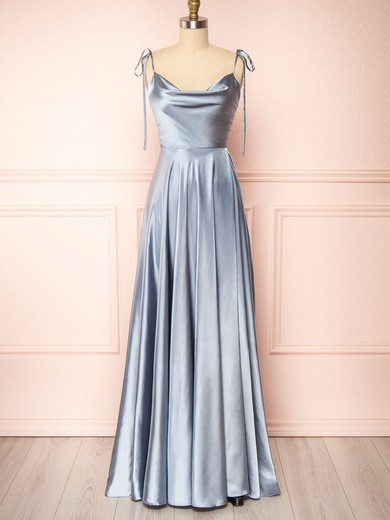 A-line Cowl Neck Silk-like Satin Sweep Train Split Front Bridesmaid Dresses #Milly01014521