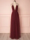 A-line V-neck Tulle Floor-length Sashes / Ribbons Bridesmaid Dresses #Milly01014531