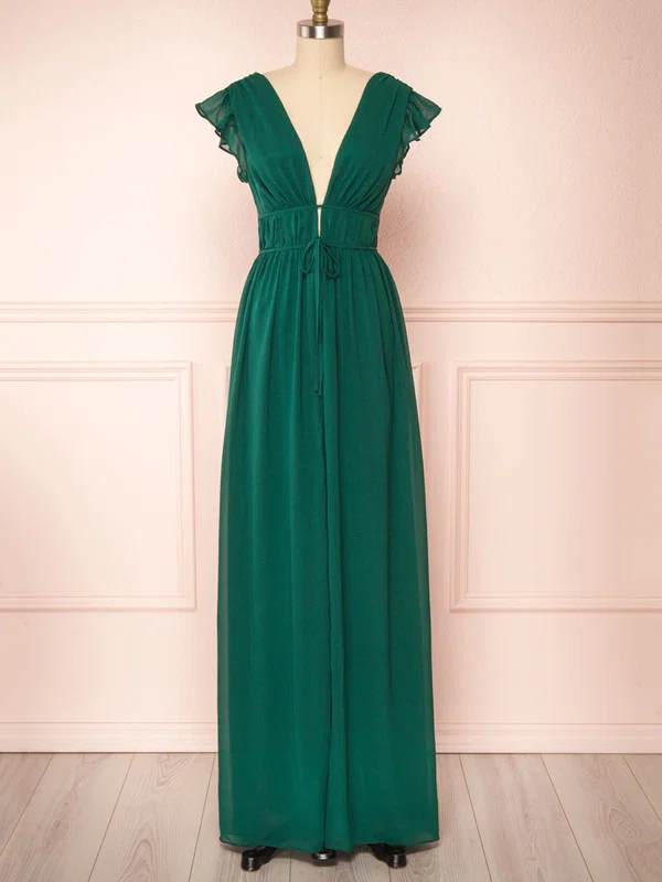 A-line V-neck Chiffon Floor-length Bridesmaid Dresses With Sashes / Ribbons #Milly01014532