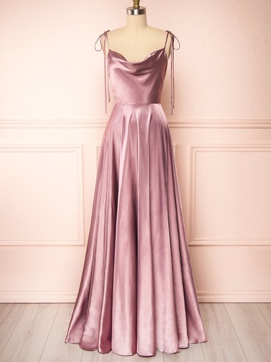 A-line Cowl Neck Silk-like Satin Sweep Train Split Front Bridesmaid Dresses #Milly01014533
