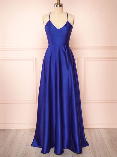 A-line V-neck Silk-like Satin Floor-length Bridesmaid Dresses #Milly01014537
