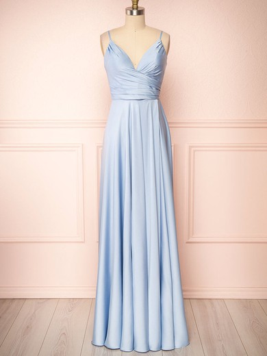 A-line V-neck Silk-like Satin Floor-length Ruffles Bridesmaid Dresses #Milly01014539
