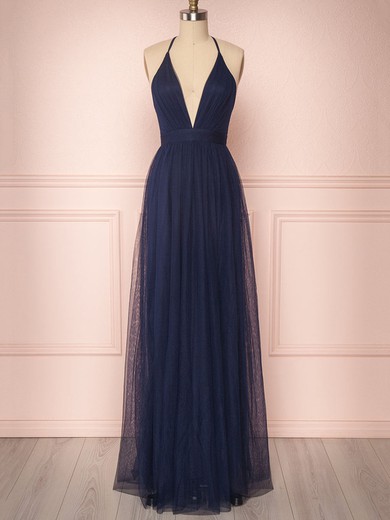 A-line V-neck Tulle Floor-length Ruffles Bridesmaid Dresses #Milly01014541